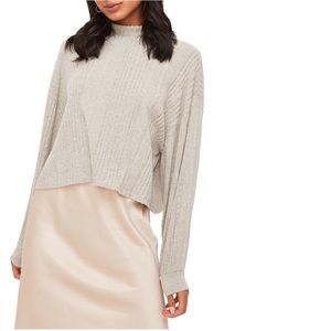 All in Favor Grey Mock Neck Ribbed Sweater